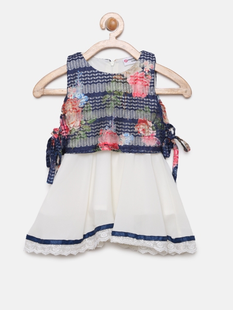 

Peppermint Girls Navy Blue Self Design Fit and Flare Dress