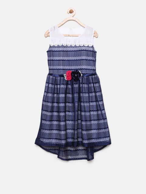 

Peppermint Girls Navy Blue & Blue Printed Fit and Flare Dress