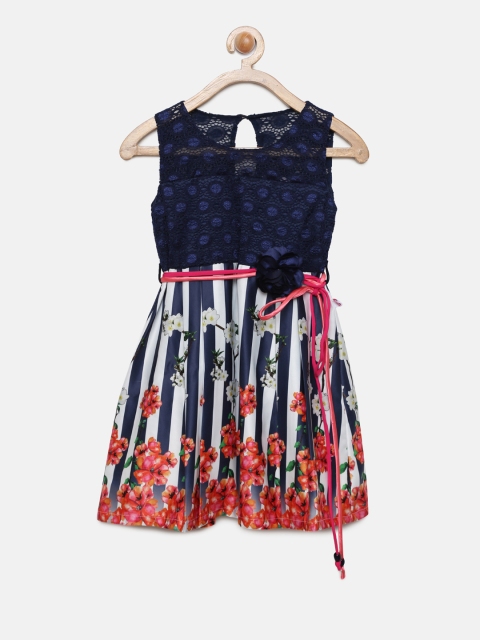 

Peppermint Girls Blue & Red Printed Fit and Flare Dress