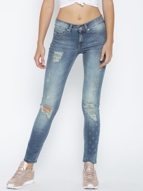 

Pepe Jeans Women Blue Regular Fit Mid-Rise Mildly Distressed Stretchable Jeans