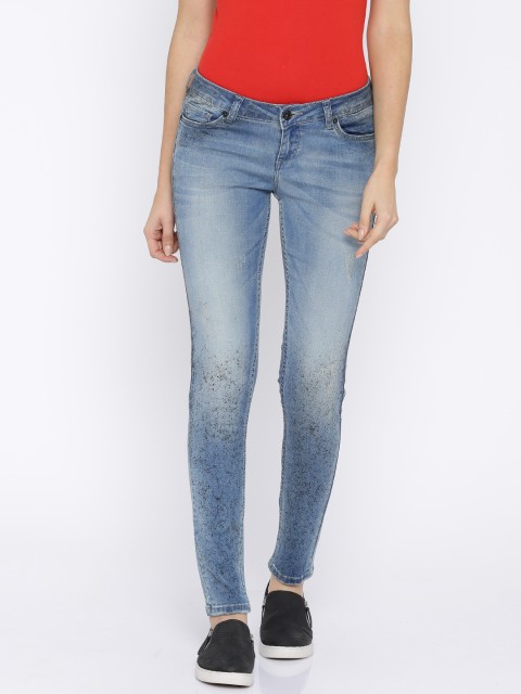 

Pepe Jeans Women Blue Jegging Skinny Fit Low-Rise Printed Clean Look Stretchable Jeans