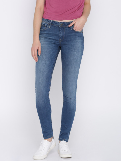 

Pepe Jeans Women Blue Lola Skinny Fit Mid-Rise Clean Look Stretchable Jeans