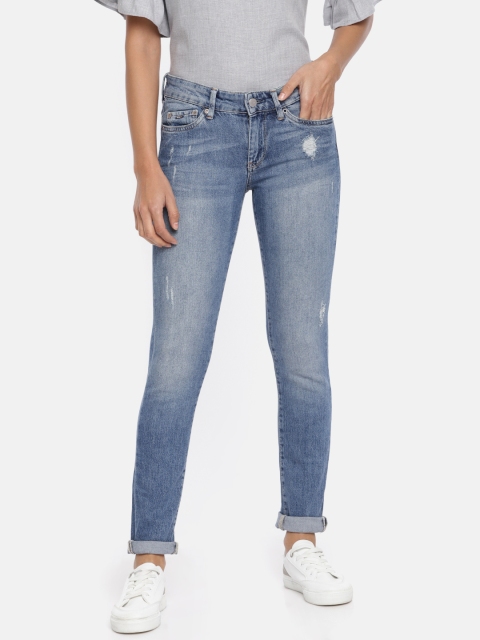 

Pepe Jeans Women Blue Skinny Fit Mid-Rise Low Distress Stretchable Jeans