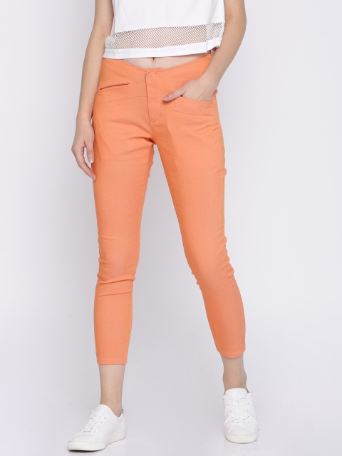 

Pepe Jeans Women Coral Orange Regular Fit Solid Cropped Trousers