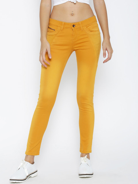 

Pepe Jeans Women Mustard Yellow Skinny Fit Solid Trousers