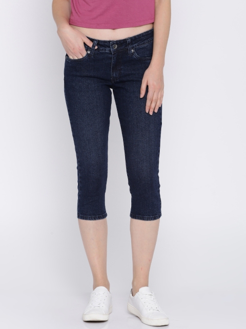 

Pepe Jeans Women Blue Solid Regular Fit Capris