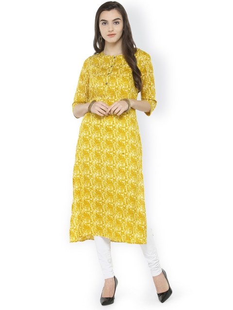 

Laabha Women Yellow Embroidered Straight Kurta