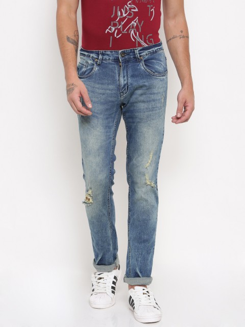 

People Men Blue Slim Fit Mid-Rise Mildly Distressed Stretchable Jeans