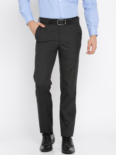 

University of Oxford by People Men Charcoal Grey Custom Slim Fit Solid Formal Trousers