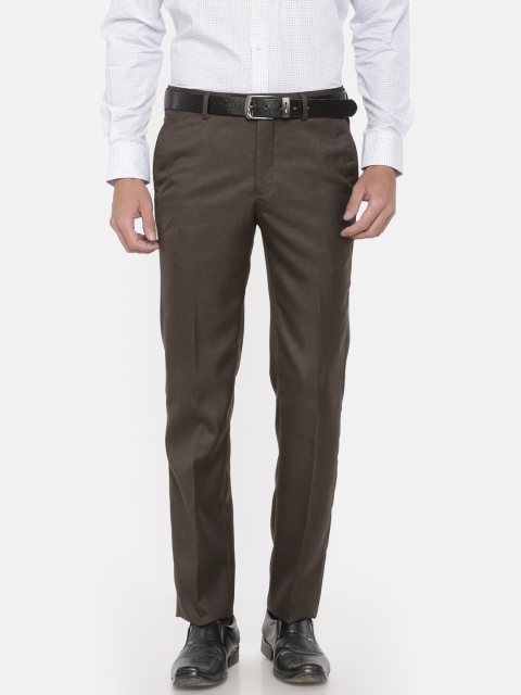 

University of Oxford by People Men Brown Custom Slim Fit Solid Formal Trousers