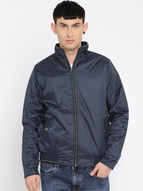 

People Men Navy Blue Solid Bomber