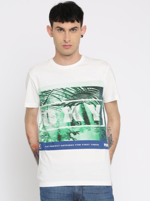 

People Men Off-White & Green Printed T-shirt