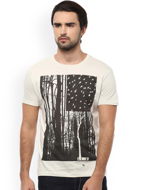 

People Men Off-White Solid Round Neck T-shirt