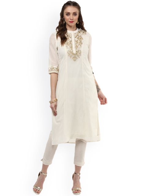 

Juniper Women Off-White Embroidered Straight Kurta