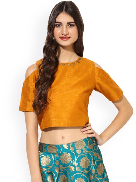 

Juniper Women Mustard Yellow Cold Shoulder Crop Top