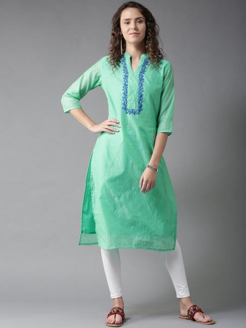 

HERE&NOW Women Green Solid Straight Kurta