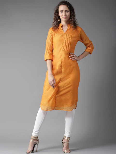 

HERE&NOW Women Orange Solid Straight Kurta