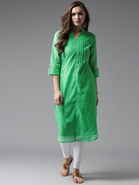 

HERE&NOW Women Green Solid A-Line Kurta