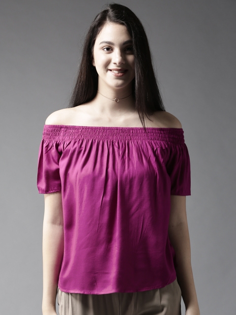 

HERE&NOW Women Magenta Solid Bardot Top