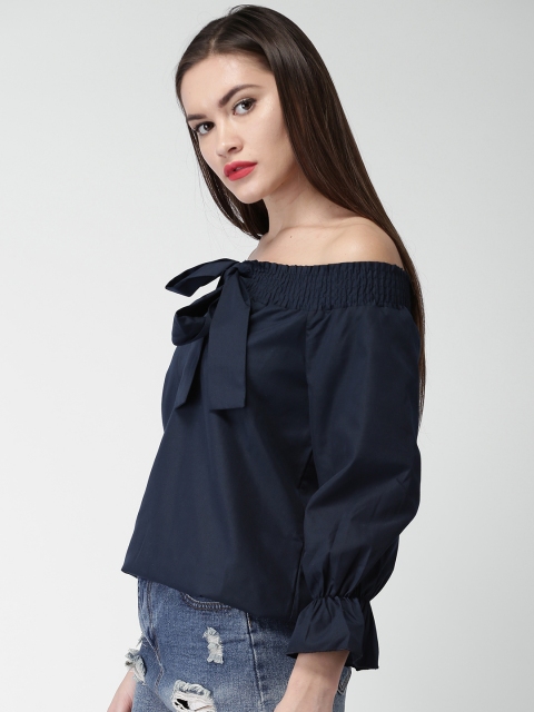 

Mast & Harbour Women Navy Blue Solid Bardot Top