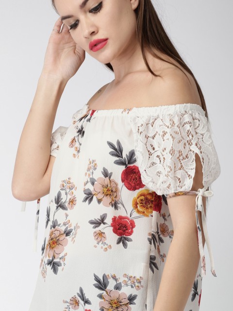 

Mast & Harbour Women Off-White Printed Bardot Top
