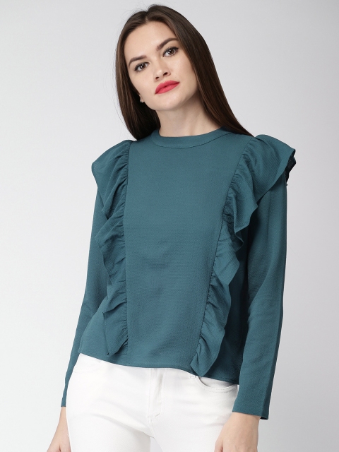 

Mast & Harbour Women Teal Blue Solid Top