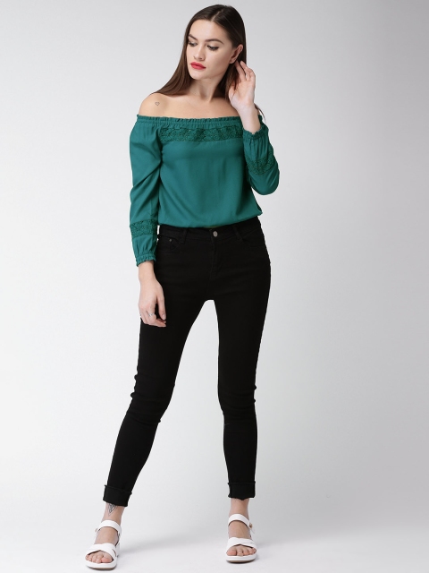 

Mast & Harbour Women Teal Green Solid Bardot Top