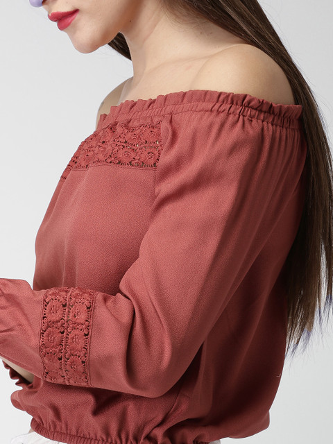 

Mast & Harbour Women Rust Red Solid Bardot Top
