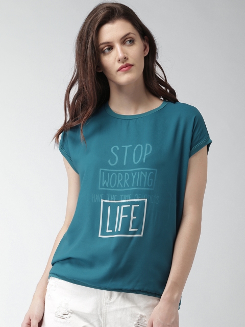 

Mast & Harbour Women Teal Blue Printed Top