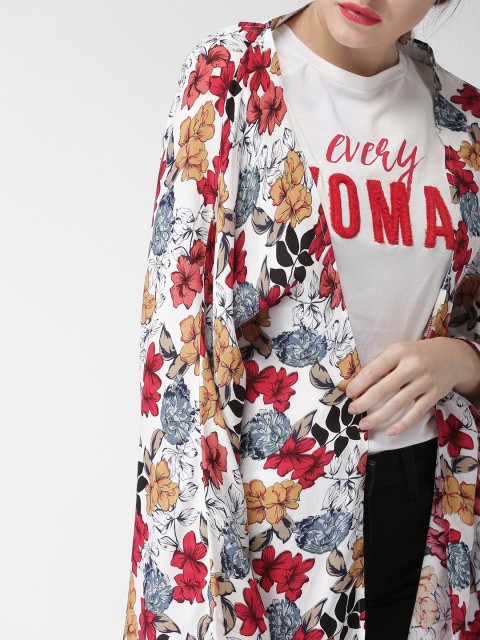 

Mast & Harbour White & Red Printed Open Front Shrug