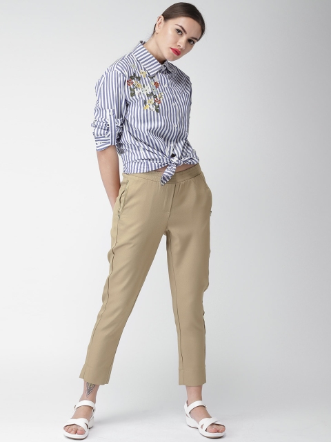 

Mast & Harbour Women Beige Regular Fit Solid Regular Trousers