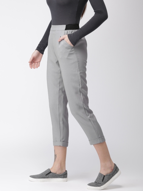 

Mast & Harbour Women Grey Regular Fit Solid Crop Regular Trousers