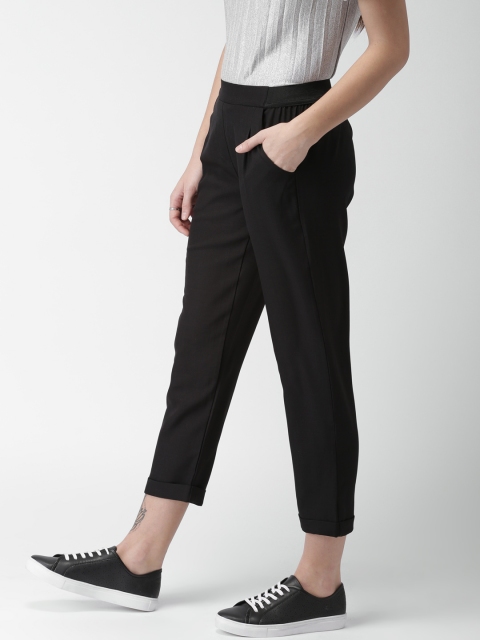 

Mast & Harbour Women Black Regular Fit Solid Crop Regular Trousers