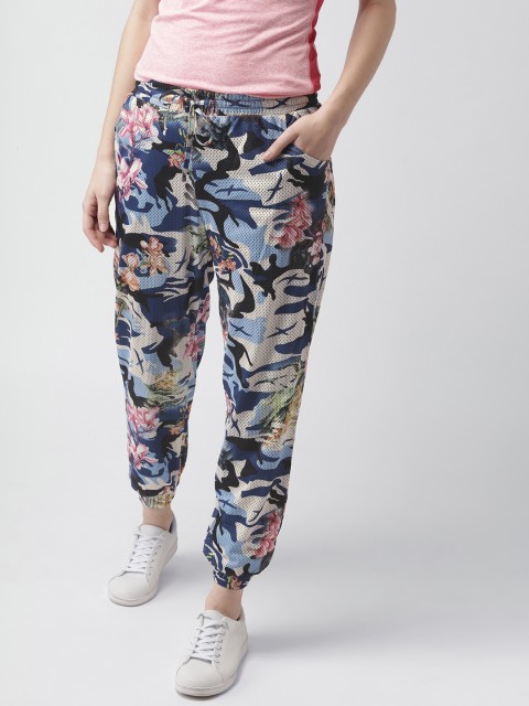 

Mast & Harbour Women Beige & Navy Regular Fit Printed Joggers