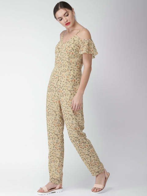 

Mast & Harbour Beige Printed Basic Jumpsuit