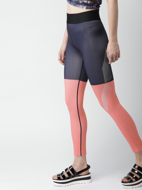 

Mast & Harbour Women Navy & Coral Pink Colourblocked Tights, Navy blue
