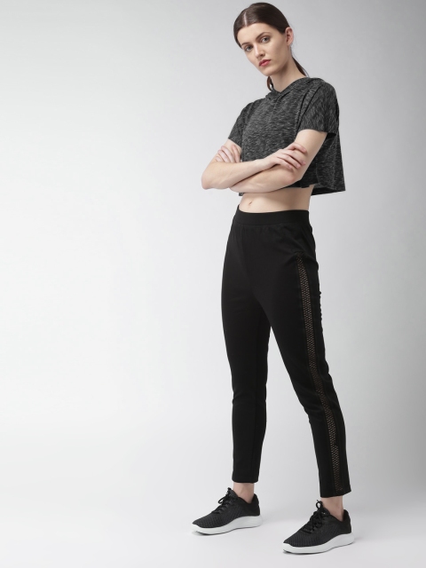 

Mast & Harbour Women Charcoal Self Design Hood T-shirt