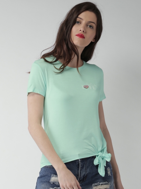 

Mast & Harbour Women Green Solid Round Neck Top