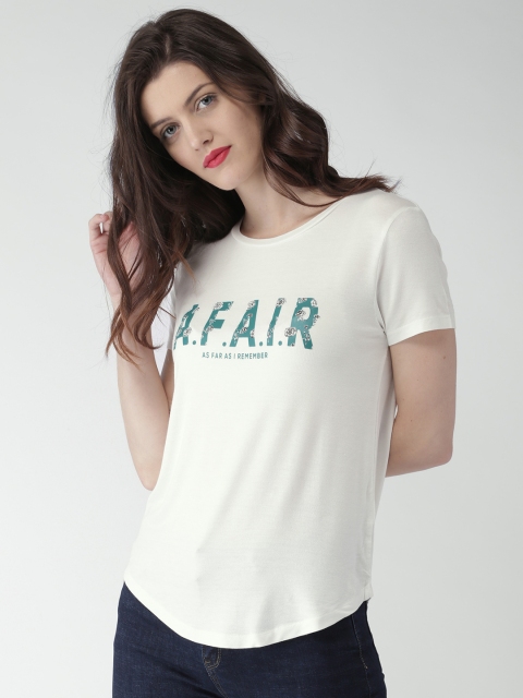 

Mast & Harbour Women White Printed Round Neck T-shirt