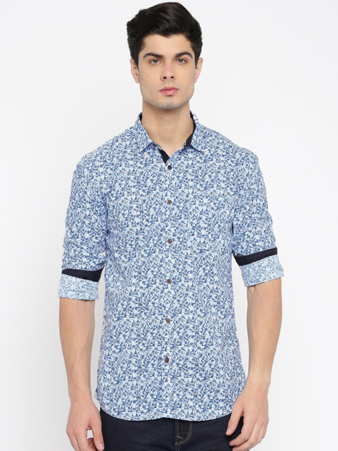 

British Club Men Blue & White Slim Fit Printed Casual Shirt