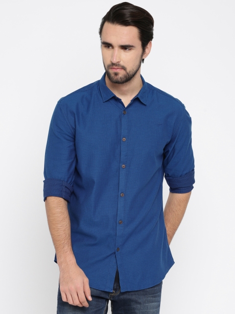 

British Club Men Blue Slim Fit Self-Design Casual Shirt