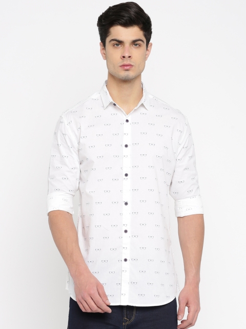 

British Club Men White Slim Fit Printed Casual Shirt