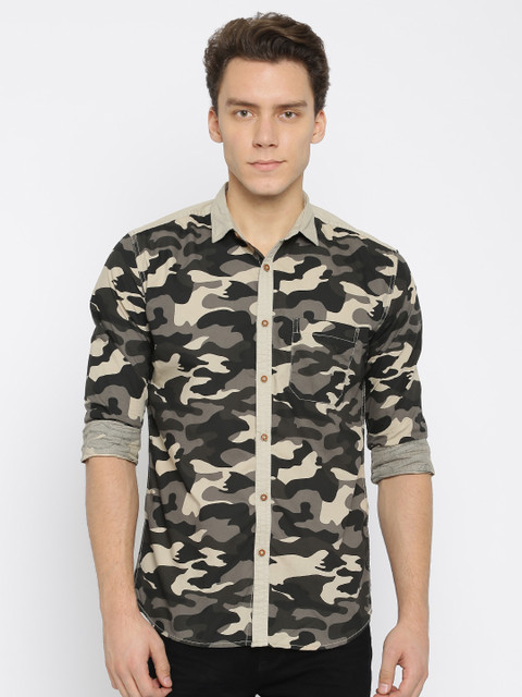 

Nature Casuals Men Beige & Black Slim Fit Printed Casual Shirt