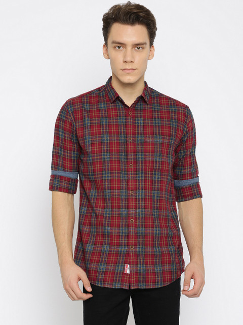 

Nature Casuals Men Red & Navy Blue Checked Casual Shirt