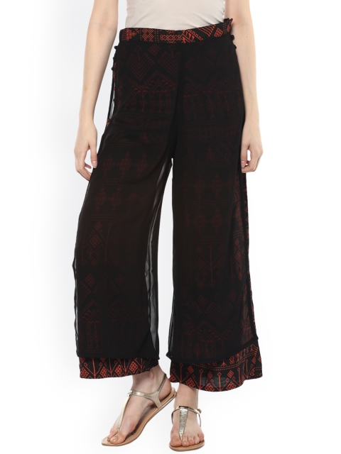 

Evam Women Black Straight Printed Palazzos