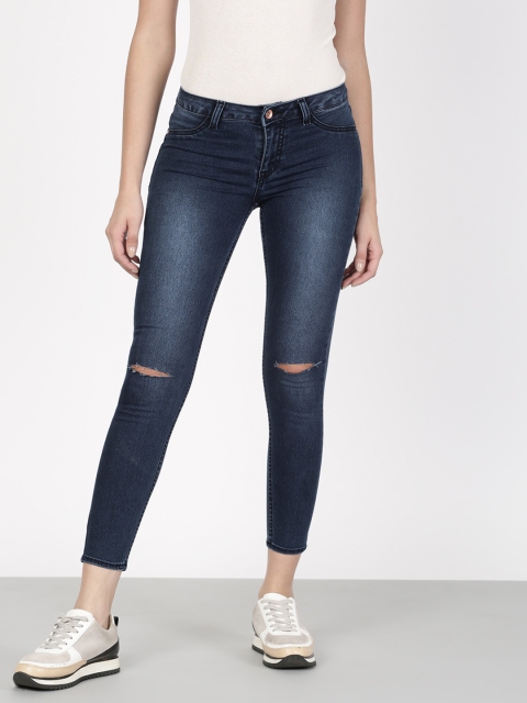 

ether Women Blue Super Skinny Fit Mid-Rise Slash Knee Stretchable Jeggings