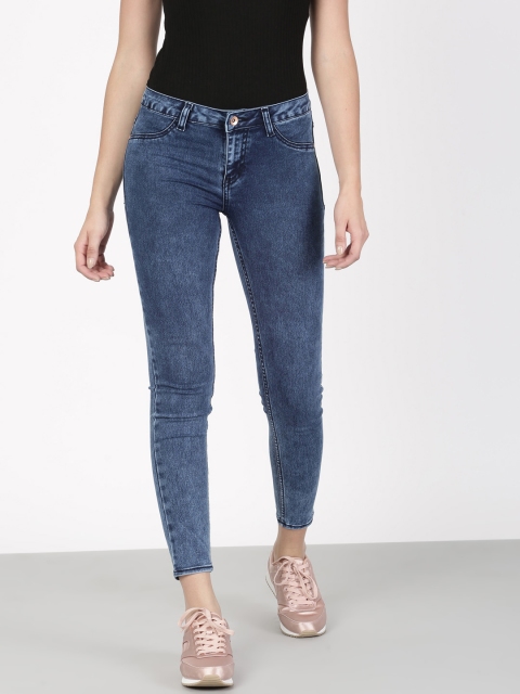 

ether Women Blue Skinny Fit Mid-Rise Acid Wash Stretchable Jeggings