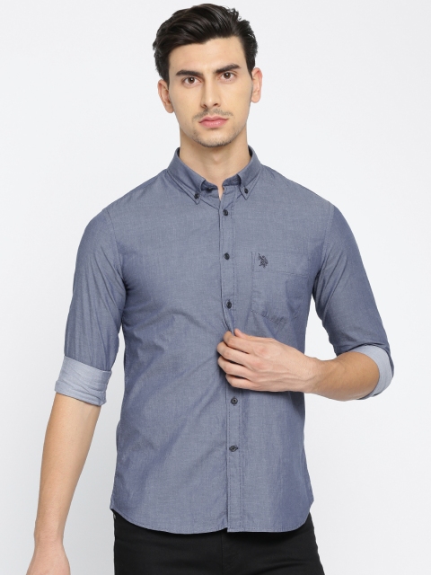 

U.S. Polo Assn. Men Blue Tailored Fit Solid Casual Shirt