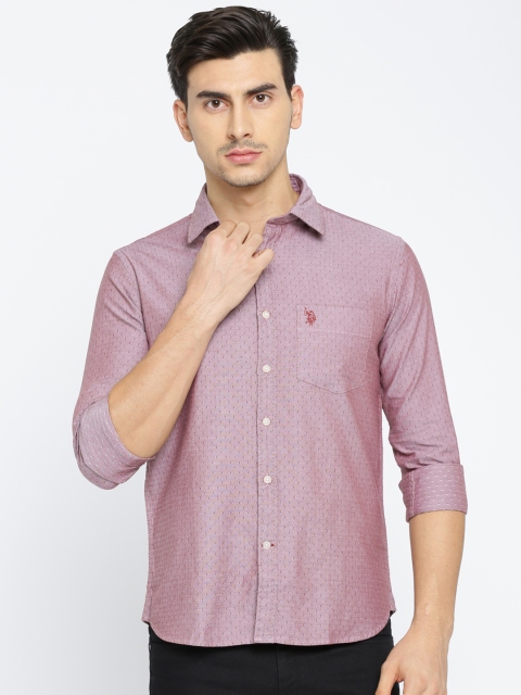 

U.S. Polo Assn. Men Maroon Tailored Fit Self Design Casual Shirt