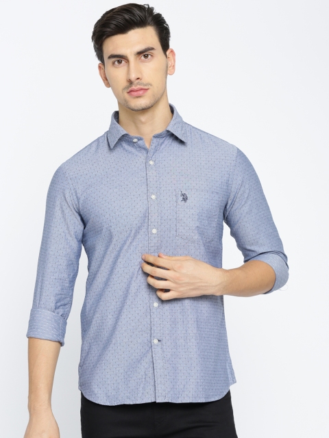 

U.S. Polo Assn. Men Blue Tailored Fit Self Design Casual Shirt